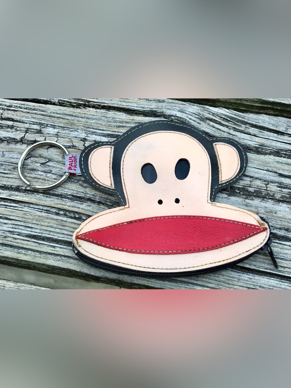 Vintage PAUL FRANK Julius Money Head Shape Zipper Mouth Coin Purse Keychain Rare